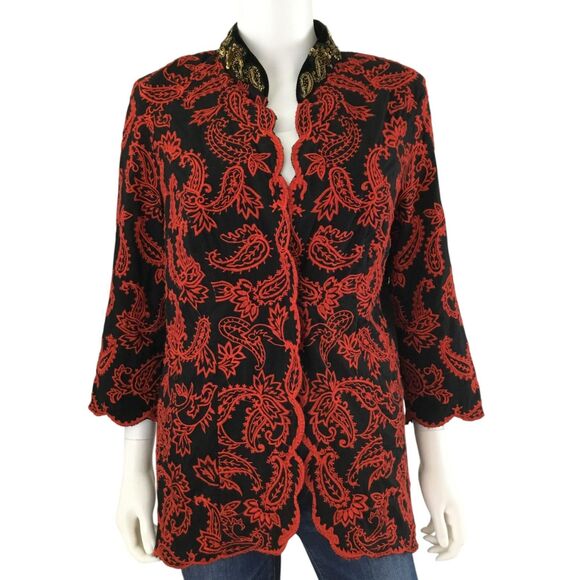 Chico's Jacket Paisley Embroidery Beaded Sequin Size S Petite Coachella Festival - Picture 3 of 16